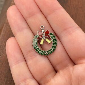 Vintage JMF 925 Sterling Silver Enamel Christmas Wreath Pendant Bracelet Charm